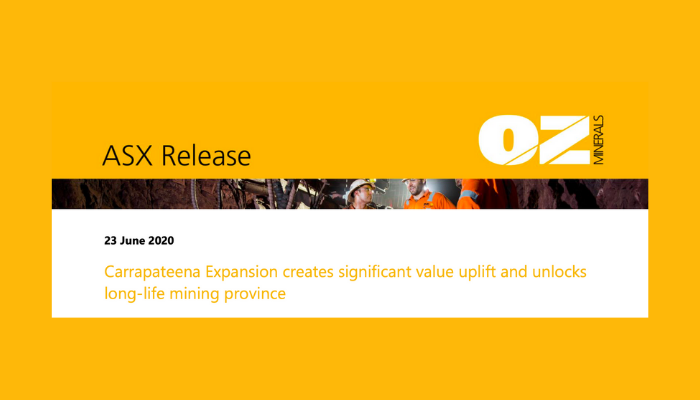 OZ Minerals – Carrapateena Expansion ASX releases