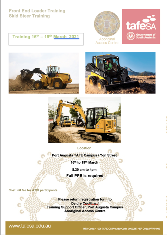 TAFE SA Front End Loader Training/Skid Steer Training Kokatha