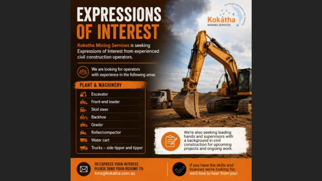 EXPRESSIONS OF INTEREST - EXPERIENCED CIVIL CONSTRUCTION OPERATORS