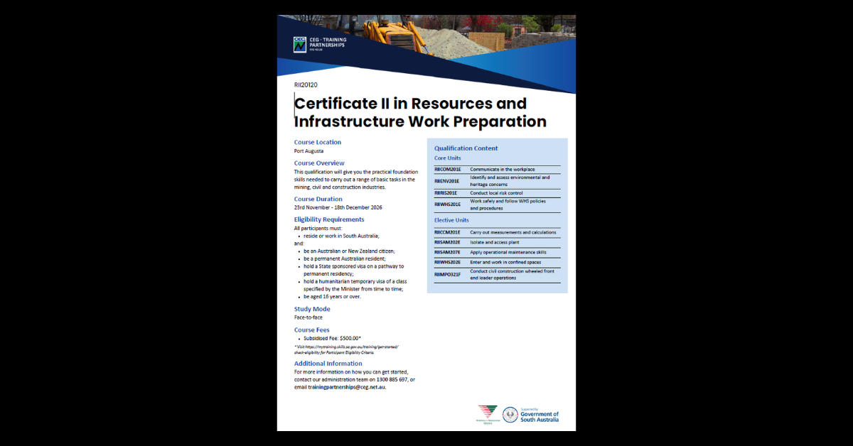 UPCOMING TRAINING OPPORTUNITY – MINING, CIVIL & CONSTRUCTION